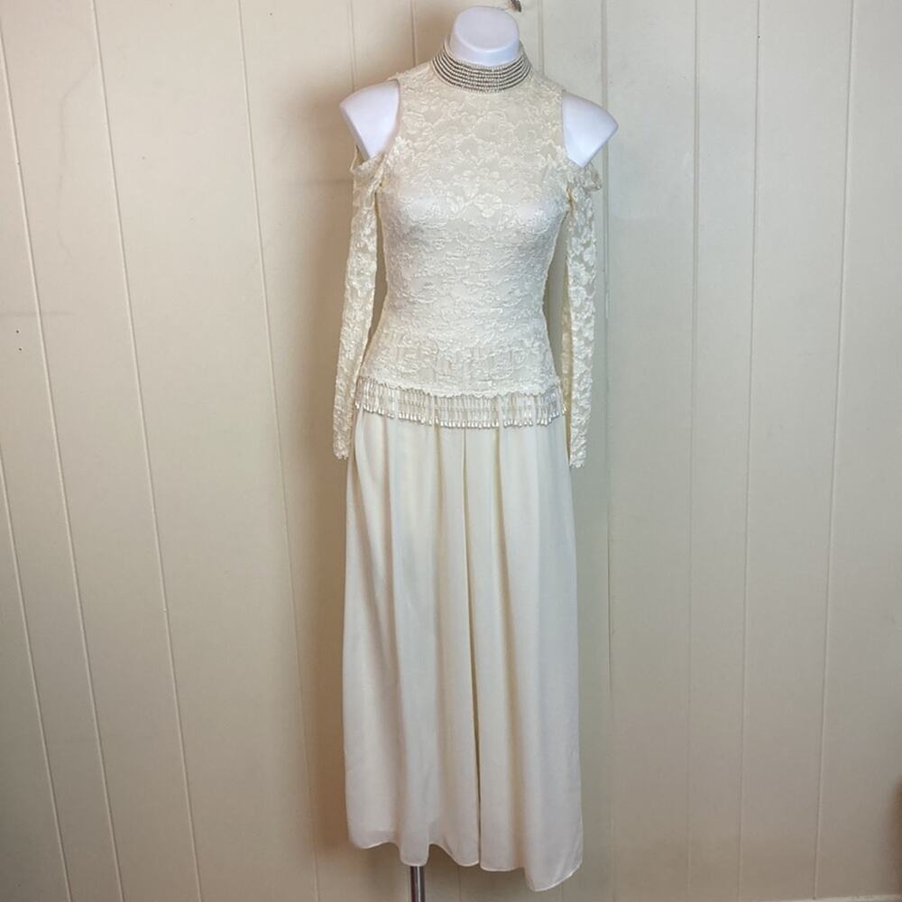 Vtg 80s 90s Wide Leg Beaded Party Jumpsuit XS Golden Girls Cold Shoulder